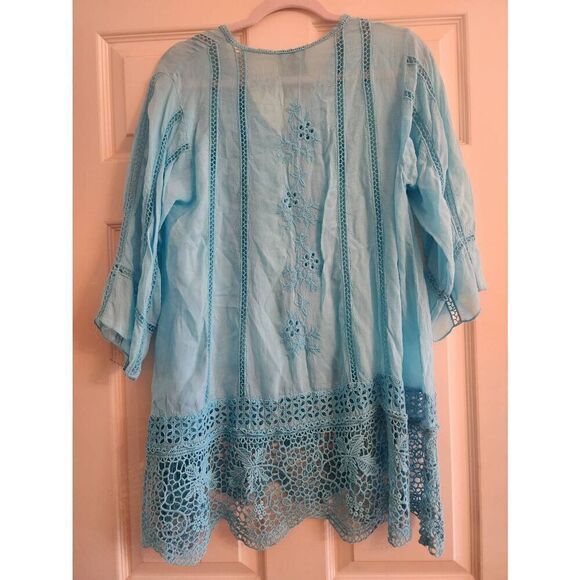 Johnny Was  3/4 sleeve flowy boho crochet embroidered  cupra  Rayon tunic size s - Picture 6 of 9